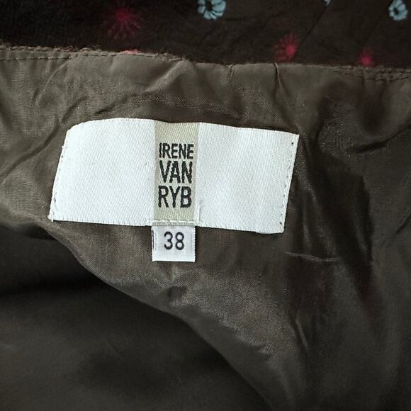 Irene Van Ryb Wool Skirt Size 8 Brown Embroidered Fireworks Pattern A-Line Slip - Picture 9 of 11